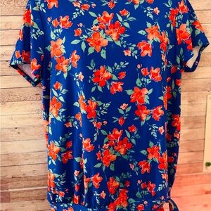 Lands' End Blue and Orange Floral Top